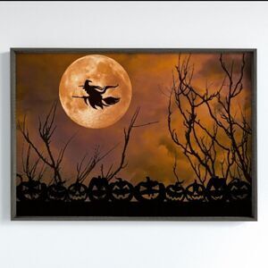 Moon Witch & Pumpkins Silhouette Print